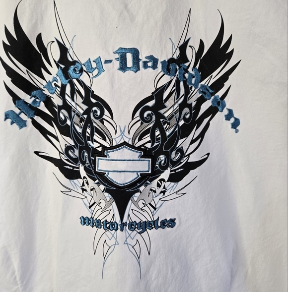 Vintage Harley-Davidson Women’s Short Sleeve Shirt White with Blue HD Size Large - Picture 8 of 8